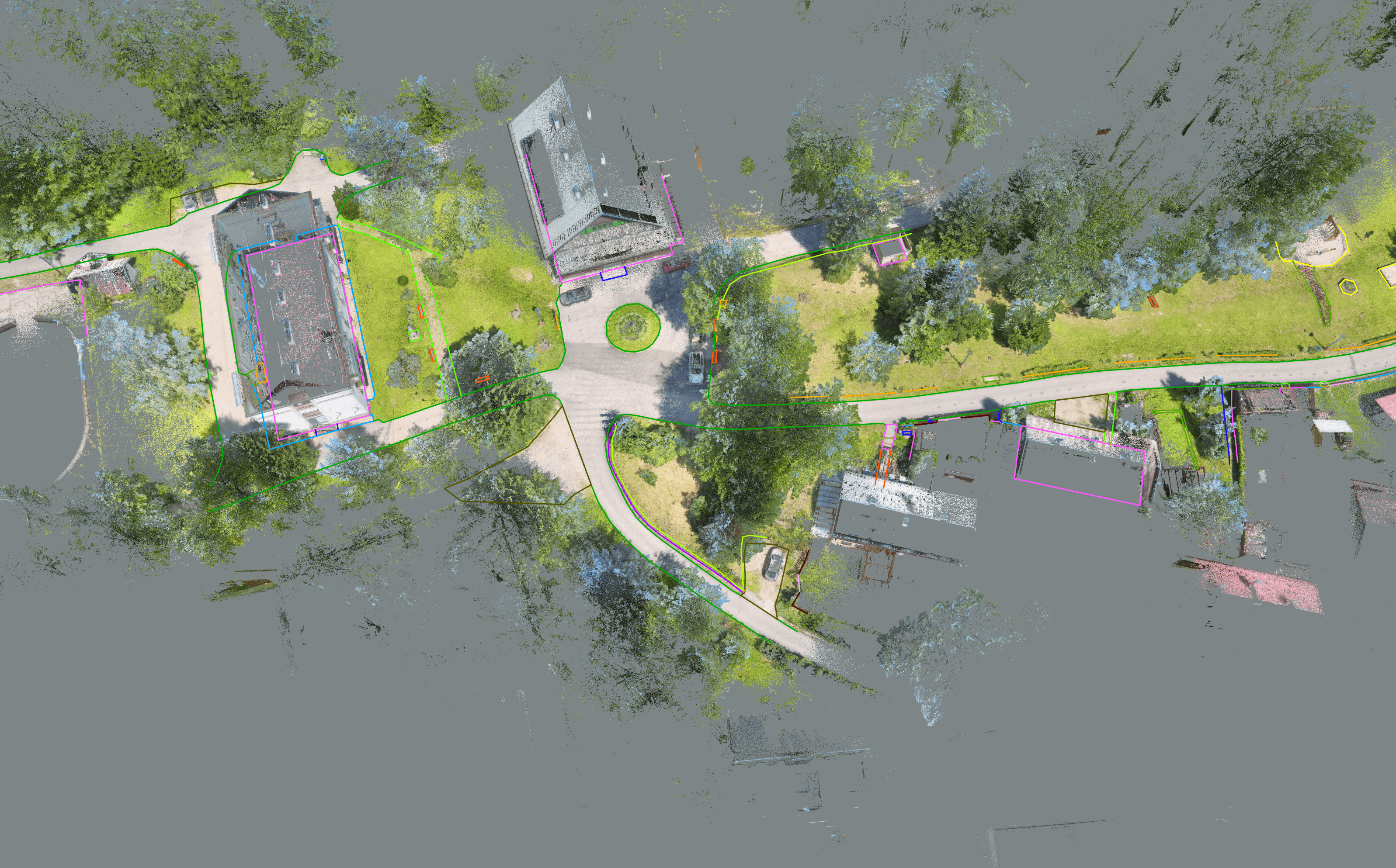 Detail 3D modelu budov a okolia ulice