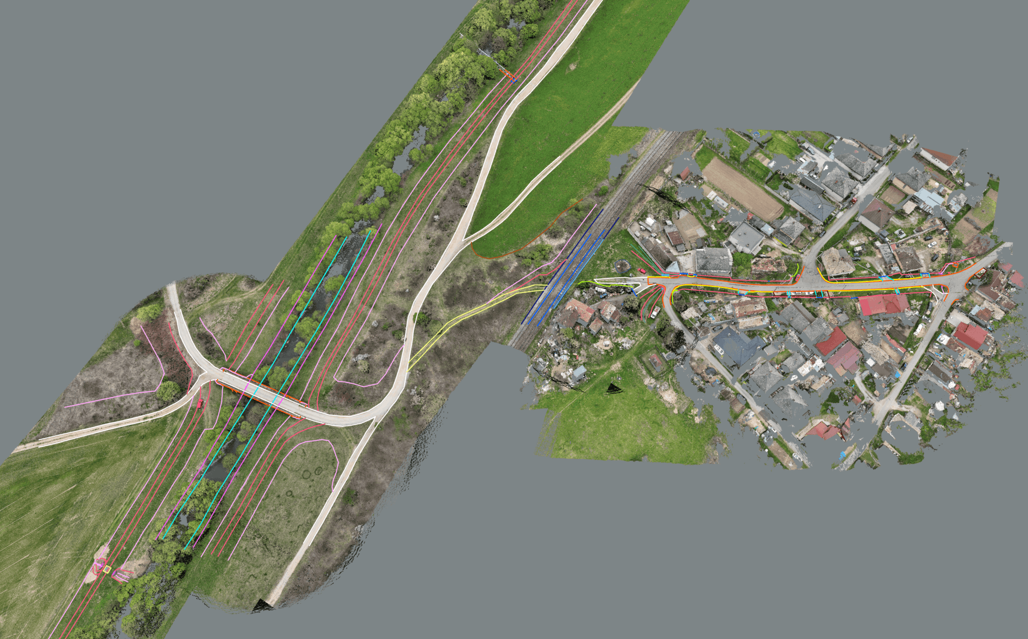 Detail 3D modelu trasy v otvorenej krajine