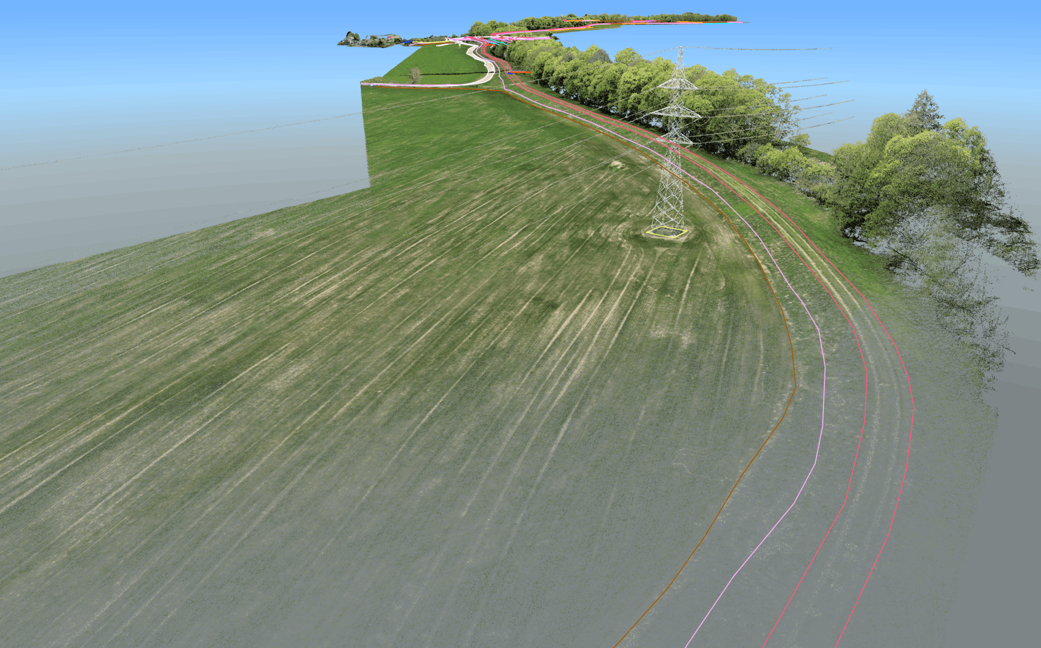 3D model zástavby a komunikácií v trase vedenia
